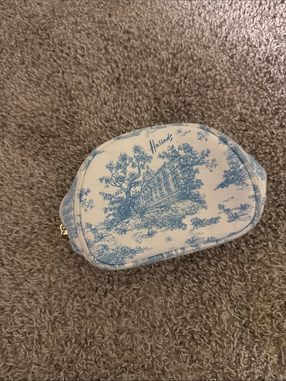 Harrods Cream and Light Blue Toile Makeup Pouch